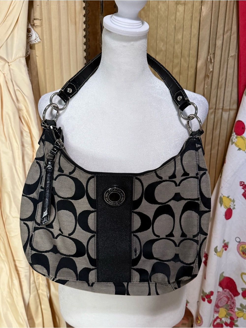 Y2K Coach Black and Grey Signature Canvas Hobo